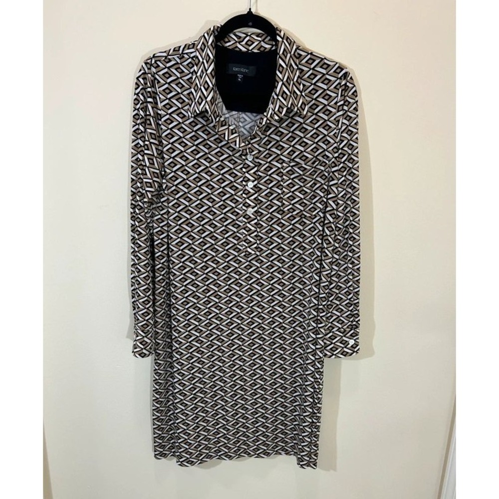 Karen Kane Shirt Dress XL Brown Geometric Diamond Print